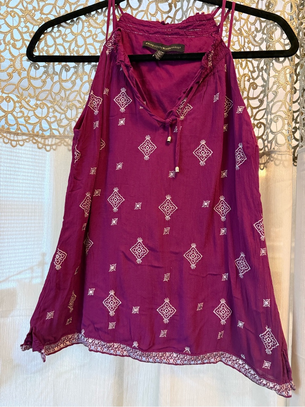 Sleeveless Embroidered Magenta Boho Tank Top
